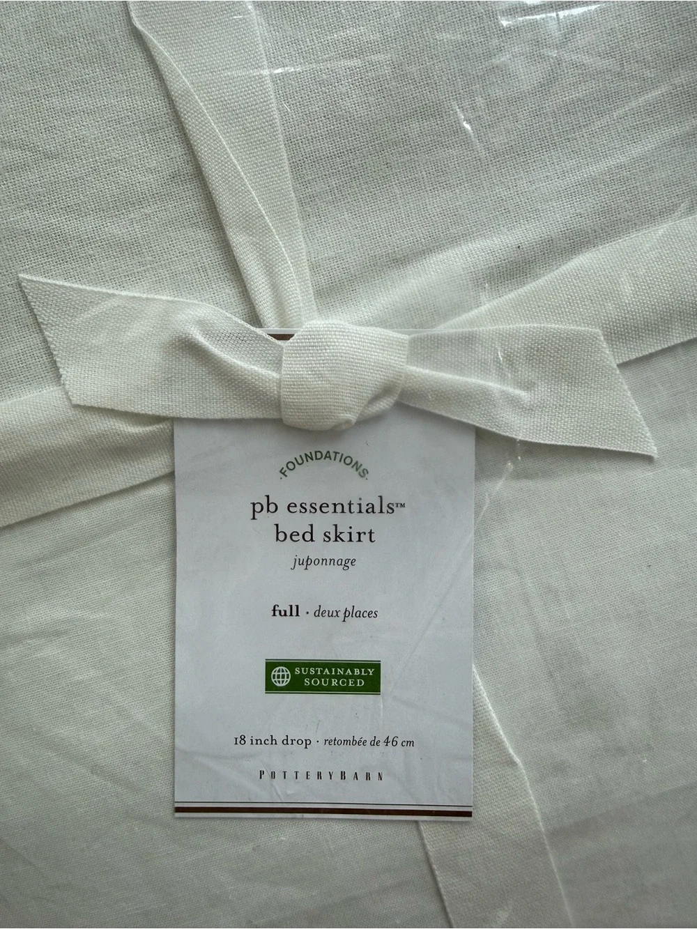 NWT POTTERY BARN Bed Skirt - Full - Classic Ivory Dust Ruffle - 18” Drop